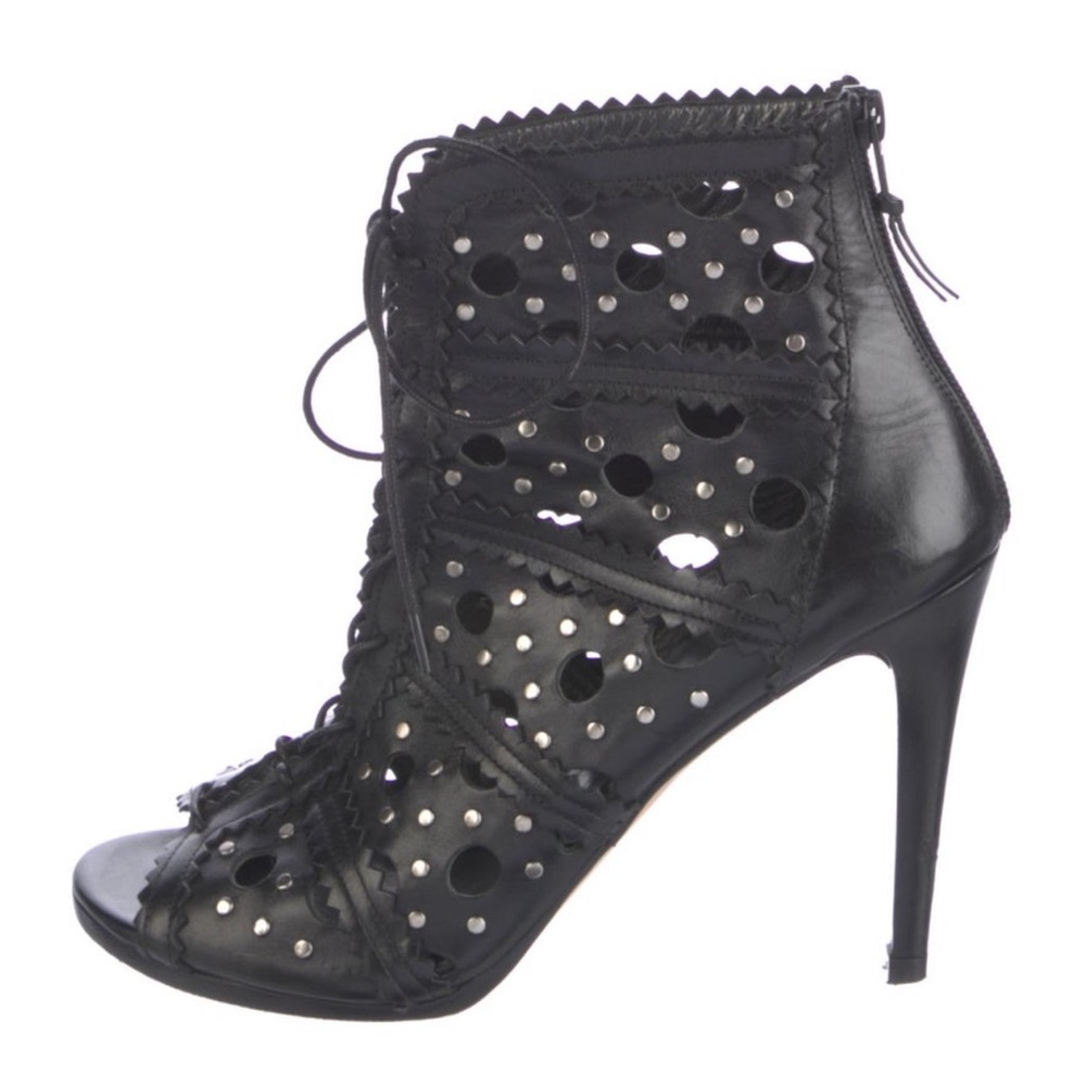 Stuart Weitzman Cagey Black Leather Rocker Ankle Bootie Size 9.5 Good Condition